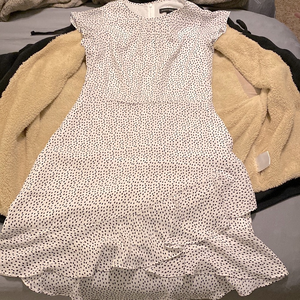 Womens white polka dot midi sun dress with cap sleeves